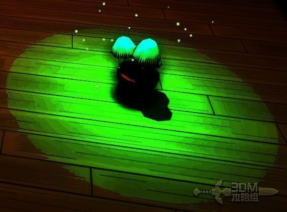 荧光蘑菇花盆闪烁微光，放置于农场角落营造童话氛围