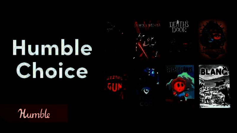 Humble Choice七月会员游戏封面，突出《战锤40K：行商浪人》与《机甲战魔》的视觉风格