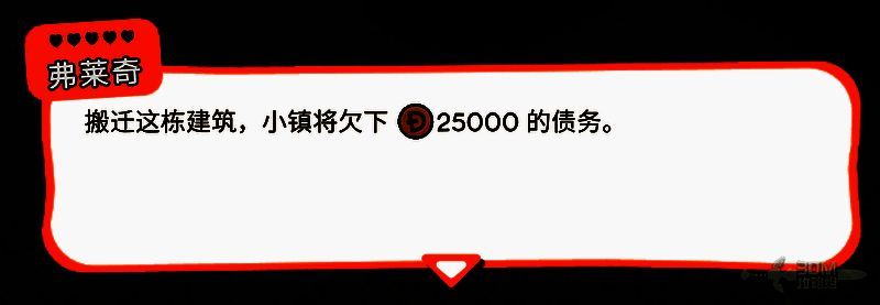 屏幕显示搬迁所需费用及产生的债务数额，界面中央为地契图标