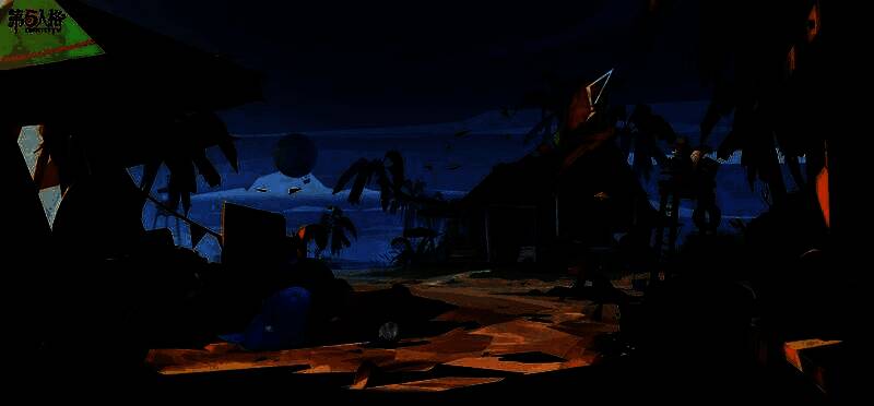 玩家角色在椰林间摇晃椰子树，周围散落着掉落的椰果和宝箱