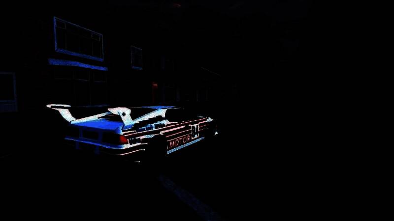 游戏中赛车在复古风格赛道上奔驰的画面，采用低多边形建模与像素风贴图，营造出浓厚的90年代游戏氛围