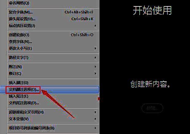 InDesign文字菜单中的文档脚注选项