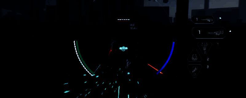 飞景机甲手持光刃，释放剑气攻击远处敌人，背景为未来都市战场