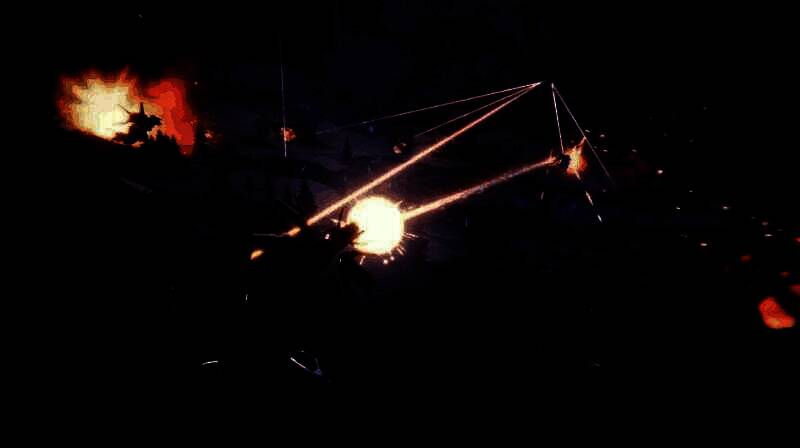 《解限机》战斗画面截图，两队机甲在废墟中展开激烈对抗