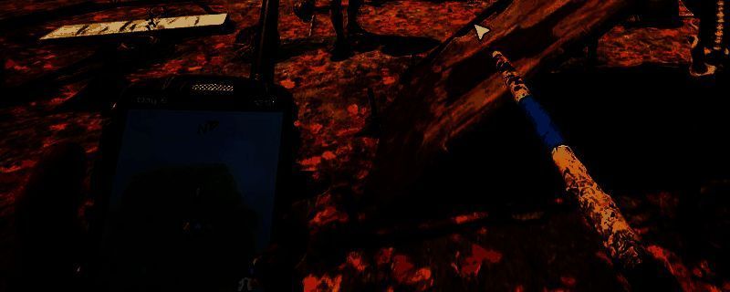 角色手持木棍准备插入地面，周围环境阴森神秘