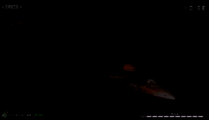 游戏角色身处控制室，周围布满显示器，光线幽暗营造压抑氛围