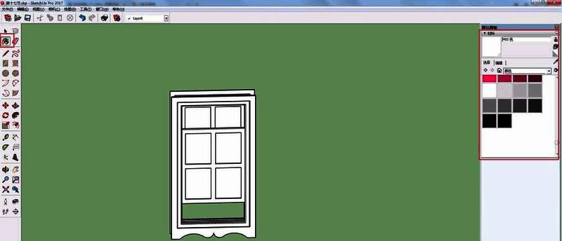 材料面板显示多个材质选项，包括玻璃类别