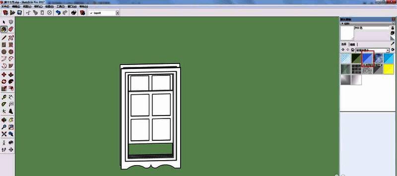 玻璃窗区域已被蓝色半透明材质填充