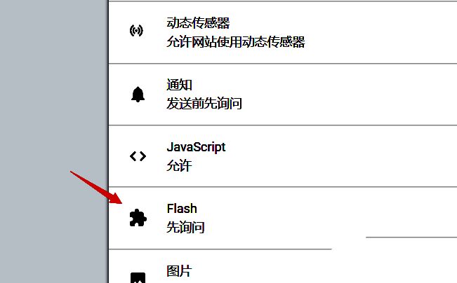 Flash权限设置界面特写，显示启用询问和禁用选项