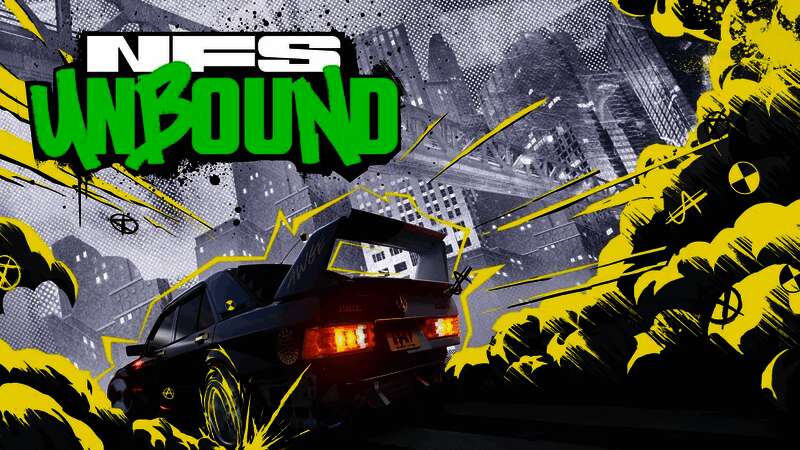 《极品飞车》游戏封面，红色赛车疾驰在夜色街头，背景灯光闪烁