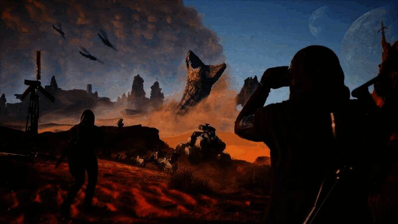 《沙丘：觉醒》游戏内画面，展示荒凉沙漠与角色狩猎场景