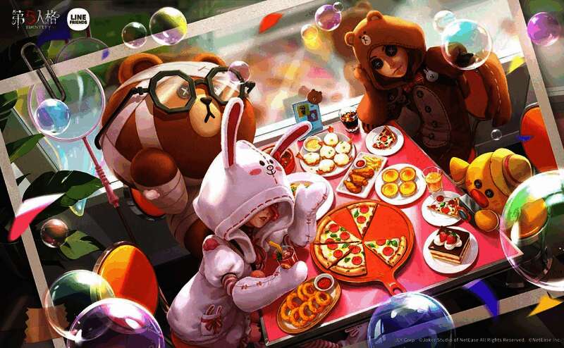 第五人格联动LINE FRIENDS第一弹返场内容展示，包括可妮兔与布朗熊时装