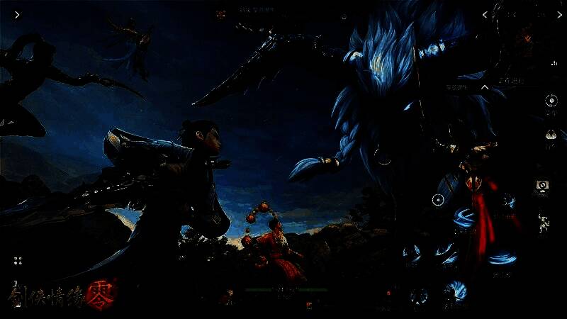 帮派成员在野外BOSS战场激烈交锋，技能特效绚丽，战斗场面震撼