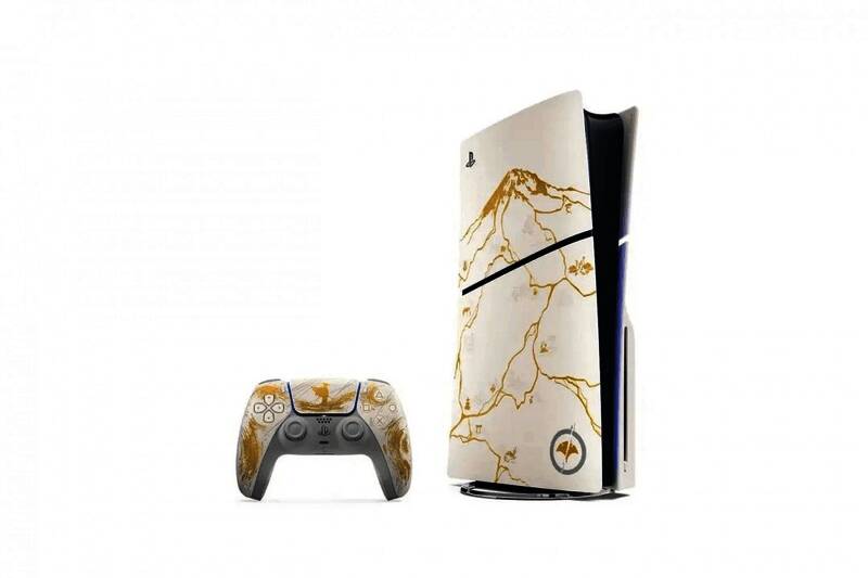 金色限量版PS5主机，表面采用金缮风格设计，细节精致