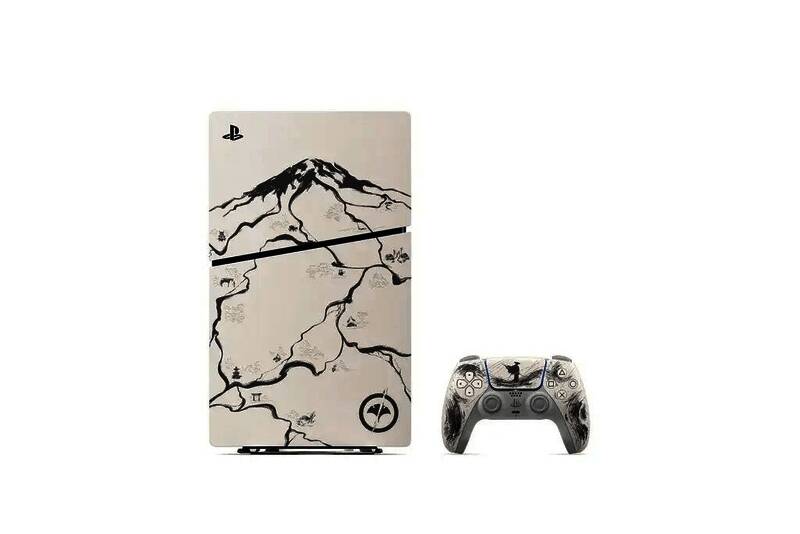 黑色限量版PS5主机，采用墨绘风格设计，线条粗犷富有意境