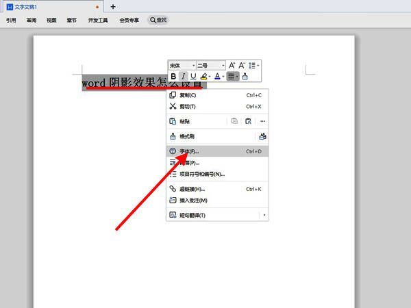 字体设置窗口中的文本效果按钮被选中状态