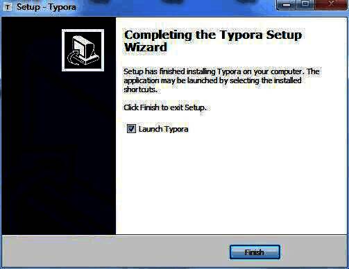 Typora安装完成界面截图，提示安装已成功完成