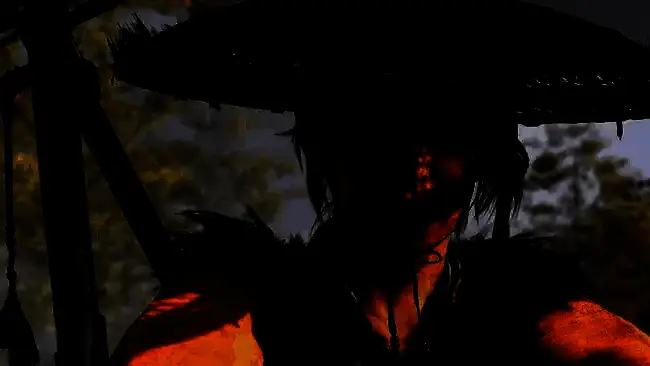 《羊蹄山之魂》导演接受采访的现场画面，背景为游戏宣传图