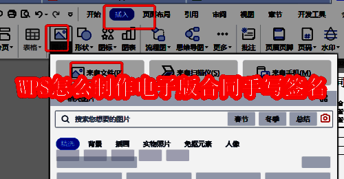 WPS文档界面，顶部菜单栏显示插入图片选项