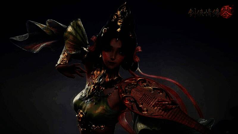 云霓门派角色手持琵琶，指尖弹奏间释放强大技能