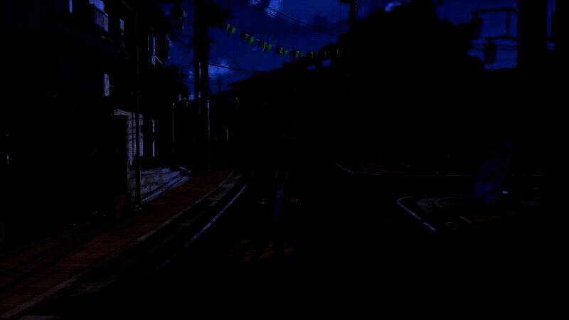 主角与伙伴们在稻羽市街头探索，背景为充满日式小镇风情的街道与天空