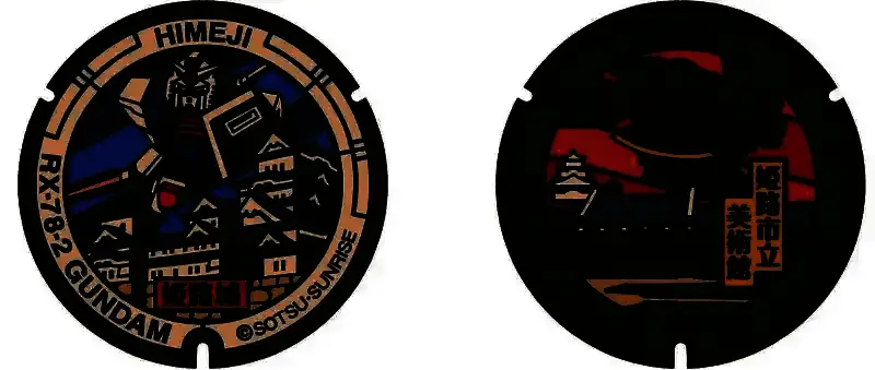 日本街头的宝可梦井盖，井盖上印有皮卡丘等经典宝可梦形象