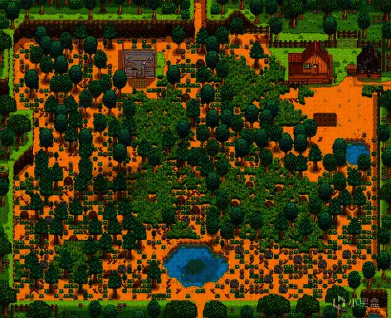 未清理状态下的农场地图，整体呈现出自然原始的风貌