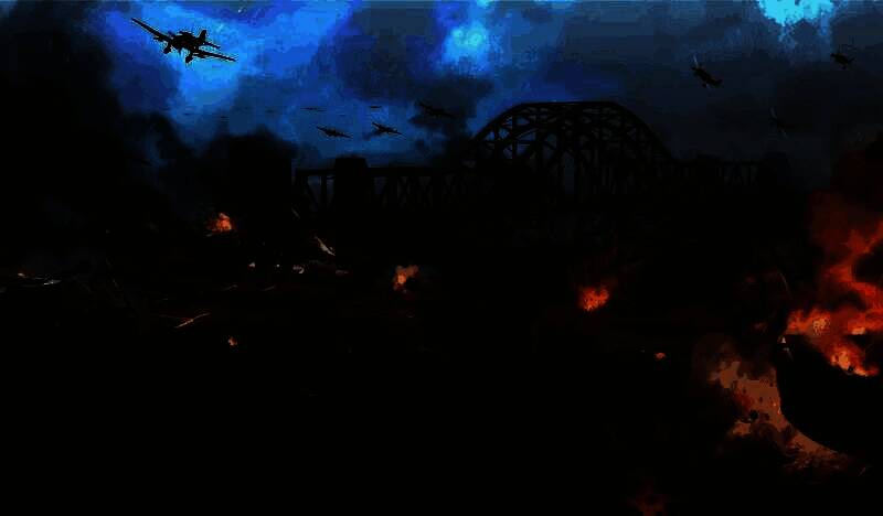 《突袭5》游戏宣传图，二战风格战场氛围浓厚，坦克与战机交错呈现