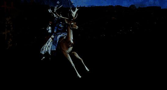 燕云十六声玩家与琼林客坐骑互动演绎，展现角色与灵鹿的亲密动作