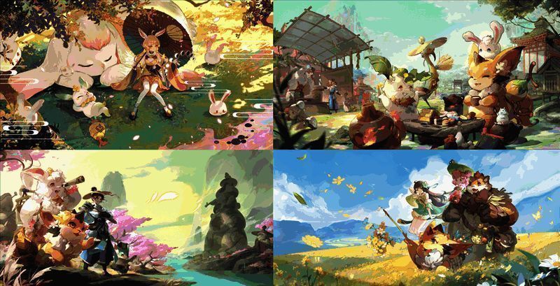 妖灵系统展示，呈现多样妖灵形象与设定