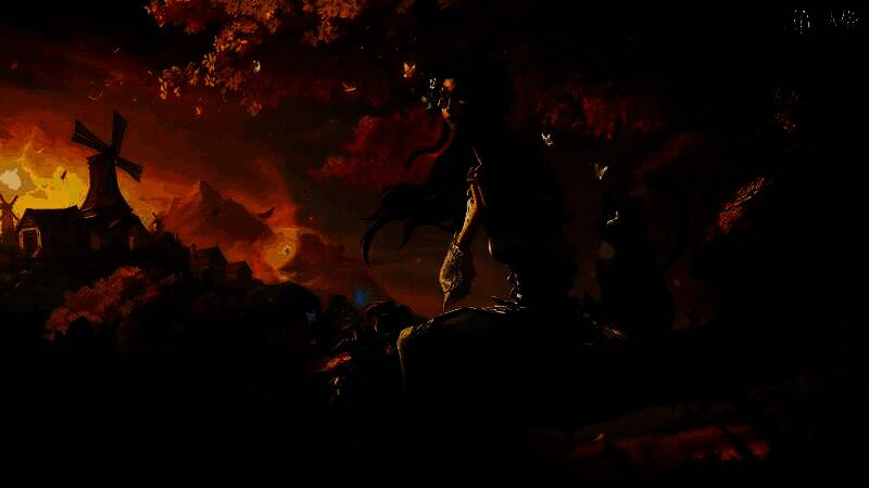 使徒安静地坐在树上，身旁有猫咪陪伴，蝴蝶停息在肩头，画面充满自然宁静的氛围