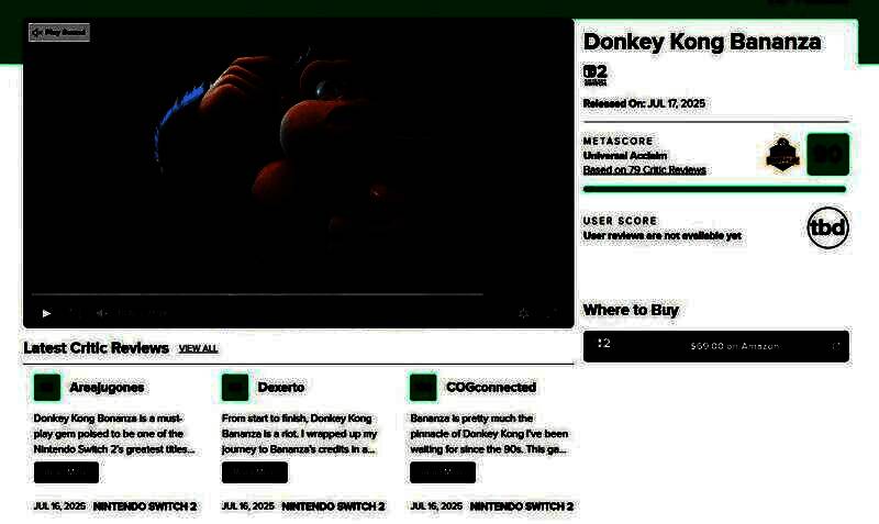 IGN满分评价截图，显示《咚奇刚：蕉力全开》评分10分