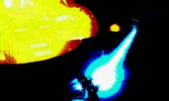 异灵敢达必杀技释放瞬间，光束横扫战场