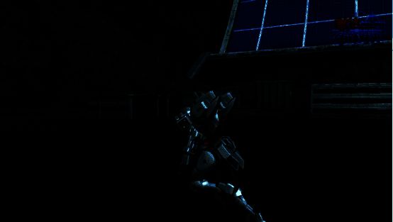 异灵敢达展开GUND-BIT力场，周围数据风暴效果明显