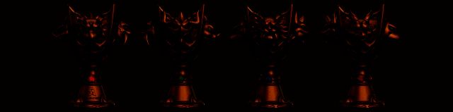 三枚纪念戒指并列展示，金、银、红三色分明，朱雀图案立体生动