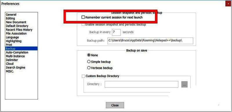 用户取消勾选【Remeber current session for next launch】的界面截图