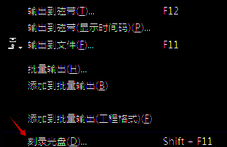 Edius文件菜单展开状态，刻录光盘选项处于可点击的高亮状态