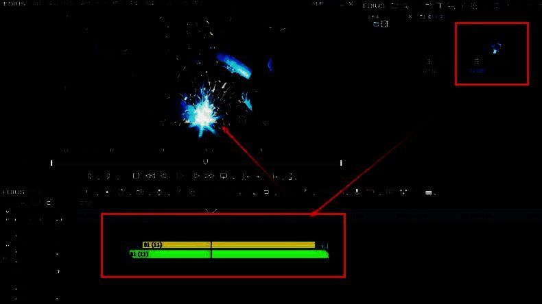 EDIUS音轨解锁前后的对比图，突出显示解锁按钮位置