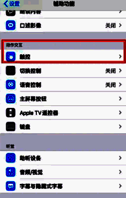 辅助功能内‘触控’选项界面截图