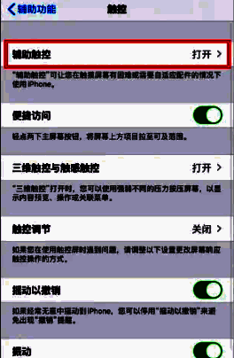 触控设置中‘辅助触控’开关开启状态