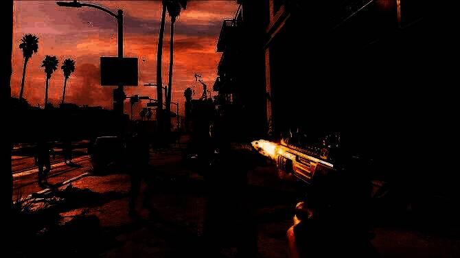 《死亡岛2》正式版战斗场景，角色挥舞武器击打僵尸，血浆四溅特效逼真