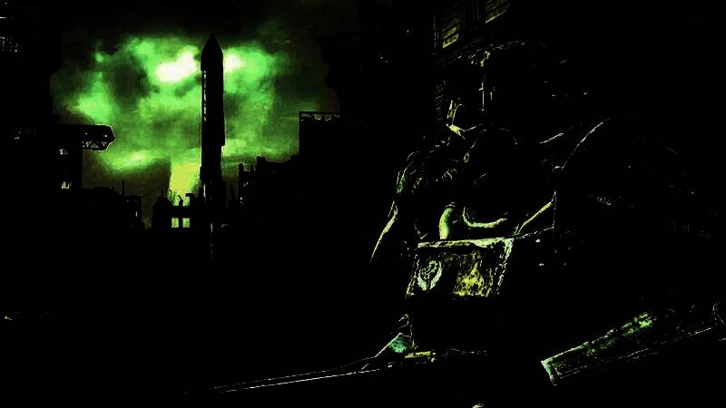 《辐射76》新增钓鱼玩法实机画面，玩家角色站在废土河边手持钓竿，水面倒映着荒芜大地和变异植物