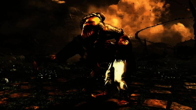 特写镜头下沙加特面部纹身清晰可见，眼神凶狠，充满压迫感