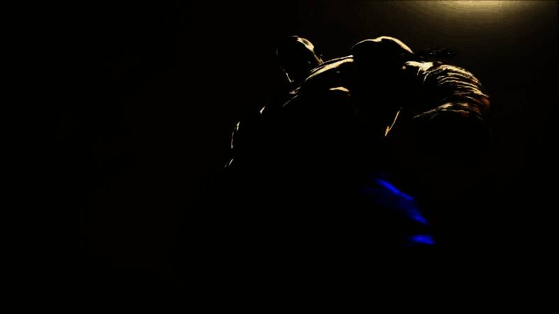 沙加特摆出经典胜利姿势，单膝跪地，仰天怒吼