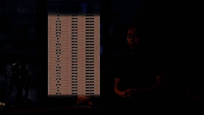 开发团队工作场景照片，工程师正在电脑前分析反作弊数据，屏幕上显示复杂算法流程图