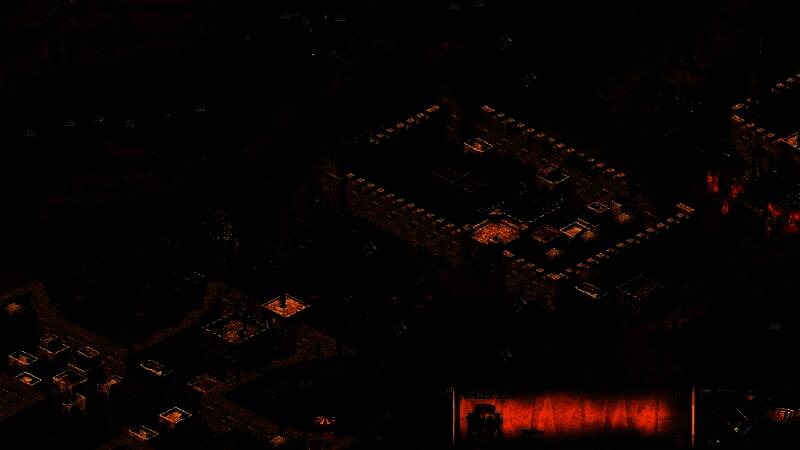 沙漠地图全景图，远处是高墙堡垒，近处有农田与商队，资源分布清晰