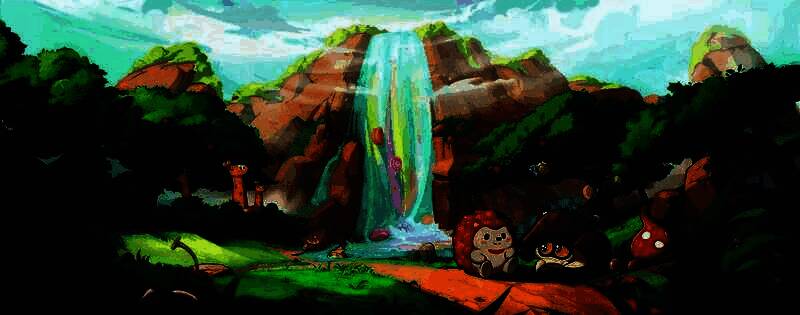 蛋仔在「盛宴大陆」中奔跑的场景，背景是巨大的棒棒糖树和彩虹喷泉，画面充满童趣与梦幻感