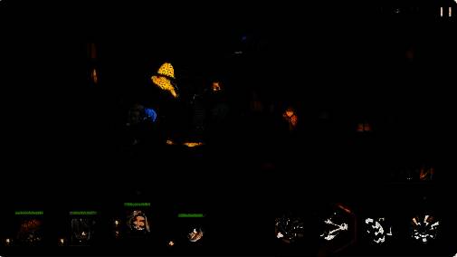 四人战斗阵容展示图，法尔纳在前排举盾防御，米娅位于后排释放高频率技能，队友间有雷电连接特效