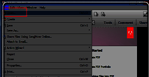 Adobe Acrobat XI Pro界面展示，菜单栏中点击文件后选择打开PDF文档的操作示意图