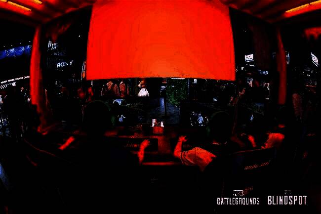 多位职业选手集体合影，统一穿着白色联名外套，背景为‘网鱼×PUBG’主题展板